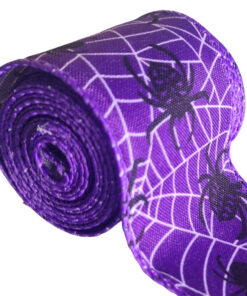 Halloween Ribbon with wired edge – Purple Spiders