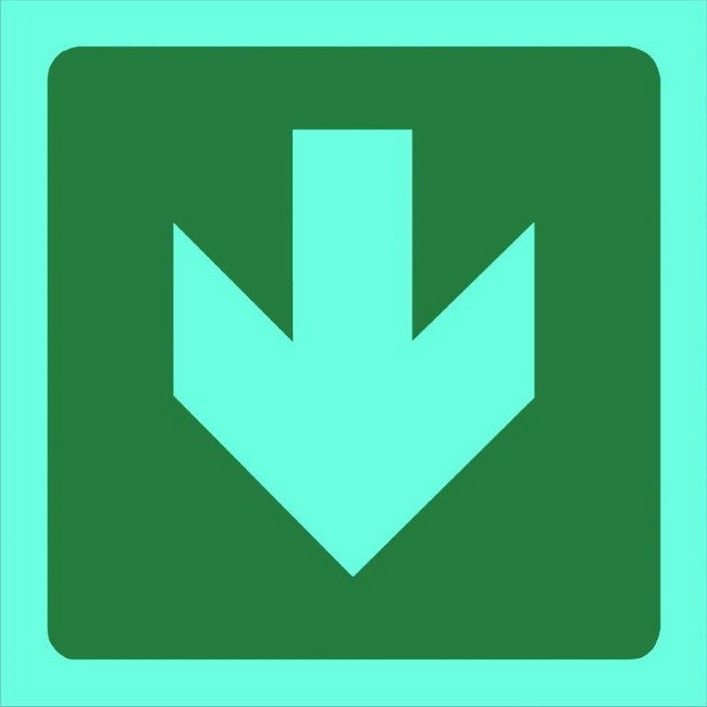 Photoluminescent Sign - Green Arrow Down - 190 x 190mm - SIGNPGA(D)190