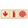 Photoluminescent Sign Frame - Fire Extinguisher, Hose, Red Arrow Down - 570 x 190mm - SIGNP3FEHA(D1)
