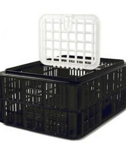 Live Chicken Crate with Lid - Plastic Bird Coop - Vented - 74 x 53 x 31 cm - Recycled Material - Black - PI-LB10-w_Lid-black