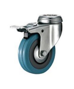 Castor Wheels - Blue Rubber - Bolt Hole Swivel - Brake - 75mm - TOOC437