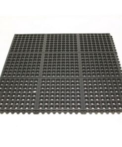 Rubber Tile - Fatigue-Step with Holes Anti-Fatigue Interlocking Mat - No Edging Available - 90 x 90 x 1.4 cm - Black - SS010006