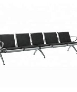 Airport Bench - Indoor Waiting Room Seat - Stainless Steel - Upholstered - Five Seater - Flat Pack - 302 x 67 x 82 cm - PF05A-black
