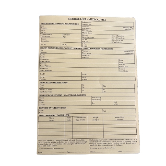 Medical Document Files - English and Afrikaans - 160gsm - A4 - Pack of 350 - FILMED60