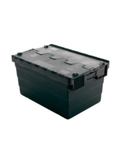 Crate - Security Container - Plastic ALC - Attached Hinged Lid - 68L - 60 x 40 x 36.5cm - Black - ALC-365-Black