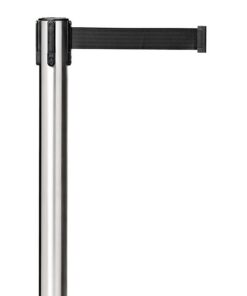 Retractable Queue Barrier Pole - Black Belt - Stainless Steel - 350 x 930mm - HOSQ007BLK