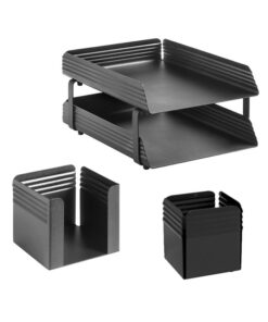 Desk Set - Fluted Steel Range - Metal - Letter Tray - Pencil Cube and Cup - Colour Options - 514BL