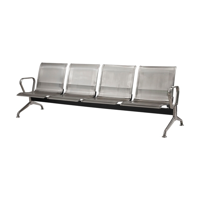 Airport Bench - Public Seating - Stainless Steel - Indoor and Outdoor Use - Flat Packed - Four Seater - 238 x 67 x 79 cm