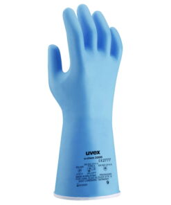 Uvex Protective Gloves U-Chem 3300, Size 9, EN 388, EN ISO 347-1, Blue Nitrile Rubber, Pack of 1 Box (10 Pairs)