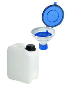 SCAT SafetyWasteSet: 1x 2.5 liter canister, GL45, PE-HD, 1x Safety funnel with lid "MARCO", V2.0, GL45, PE-HD, with removable sieve