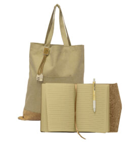 Cork Eco-Friendly Gift Set with Cork Charging Cable, A5 Notebook & Pen In Eco Shopper Bag