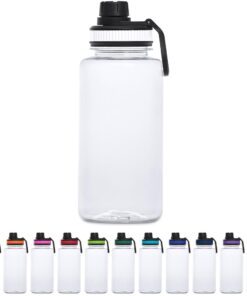 Franco Transparent Recycled PET Water Bottle – 1 Liter, Watertight Spout Lid & Finger Loop