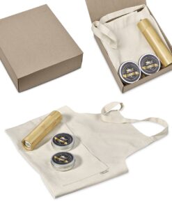 Gourmet Kitchen Gift Set – Cotton Apron, Bamboo Pepper Mill & Spices