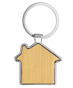 House Shaped Keyring in Metal & Bamboo