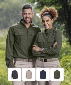 Ladies Amatola Long Sleeve Outdoor Bush Shirt – Vented Back With Pleated Pockets