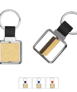 Metal & Bamboo Square Swivel Keyring – Rotates 360 Degrees