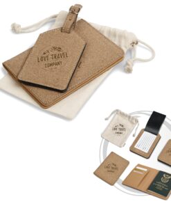 Okiyo Eco Friendly RFID Cork Travel Gift Set – Passport Holder & Luggage Tag In Cotton Pouch