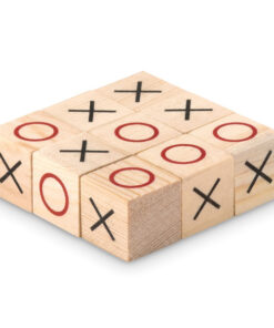 Wooden tic tac toe game set with box.