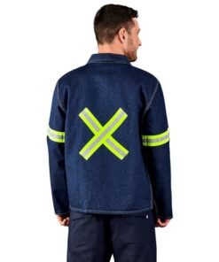 Cast Premium 100% Cotton Denim Workwear Jacket – Reflective Arms & Back – Yellow Tape