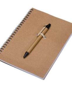 Compact A5 notepad made of recycled paper with matching ball pen