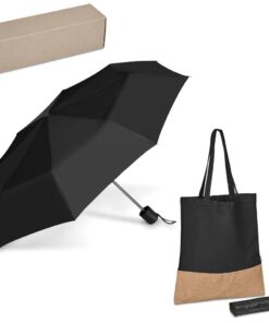Travel Gift Set With Compact Umbrella & Cork Shopper In Gift Box