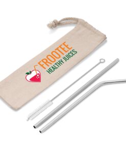 Vivanno Reusable Stainless Steel Straw Set In Cotton Pouch